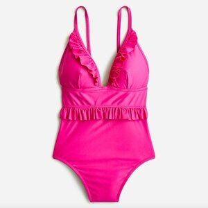 J Crew One Ruffle One Piece Pink Swimsuit